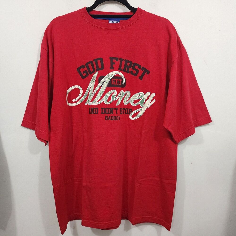 VTG Icedout Clothing Co Red T Shirt Mens L God First Get Money Badboy Y2K